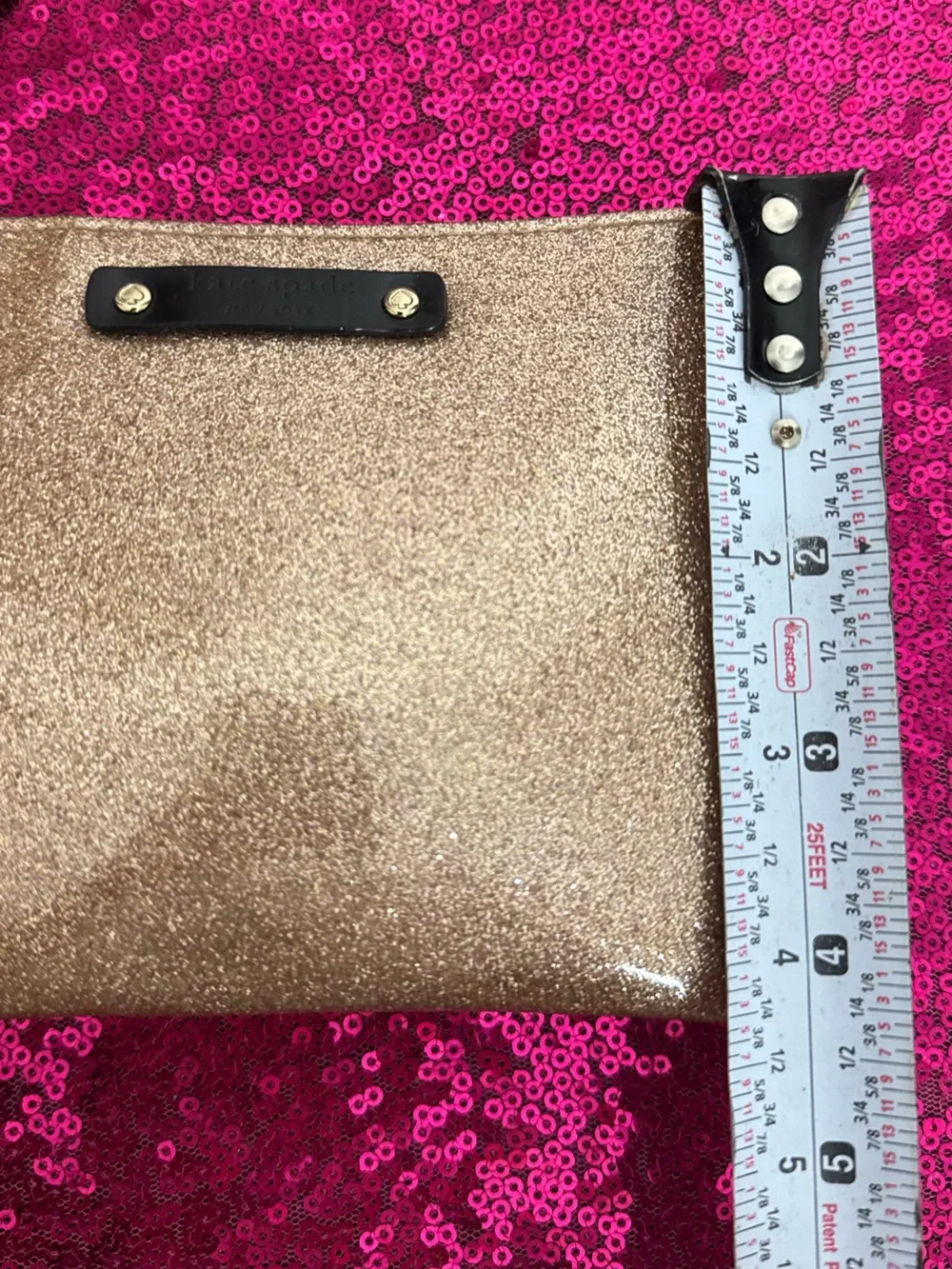 KATE SPADE 🌹🌟 Rose Gold Sparkly Glitter Zip Pouch, Mini Clutch Purse - 4 x 6”